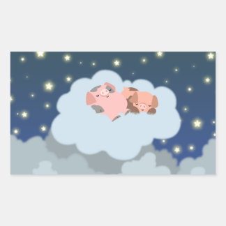 かわいい漫画の眠る子豚ステッカー 長方形シール