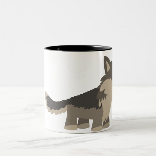 かわいい漫画の空腹なオオカミのマグ ツートーンマグカップ (中央)