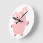 かわいい漫画の立ち上げ豚の時計 ラウンド壁時計 (傾斜)