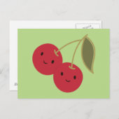 かわいい漫画の笑顔かわいいさくらんぼ ポストカード (正面/裏面)