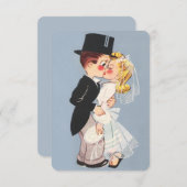 かわいい漫画の結婚カップル 招待状 (正面/裏面)