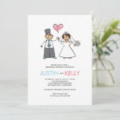 かわいい漫画の結婚式のカップルの夕食のリハーサルのパーティー 招待状 (スタンド正面)