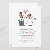 かわいい漫画の結婚式のカップルの夕食のリハーサルのパーティー 招待状 (正面/裏面)