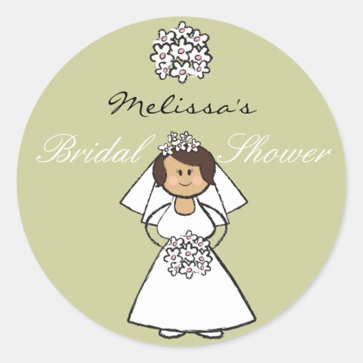 かわいい漫画の結婚式の花嫁のデイジーのブライダルシャワー ラウンドシール (正面)