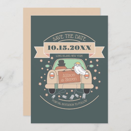 かわいい漫画の結婚式は日付を保存 招待状 (正面/裏面)