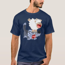 かわいい漫画の羊がオオカミと綱引きするTシャツ