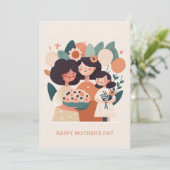 かわいい漫画の花のママと女の子。母の日 シーズンカード (スタンド正面)