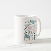かわいい漫画の花の水色フローラハンドドロー コーヒーマグカップ (正面右)