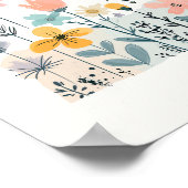 かわいい漫画の花の水色フローラハンドドロー ポスター (角)