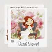 かわいい漫画の花嫁のシャワー招待状 招待状 (正面/裏面)