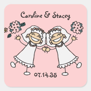 かわいい漫画の花嫁レズビアン結婚ズ スクエアシール