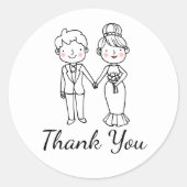 かわいい漫画の花嫁白黒ありがとう結婚。 ラウンドシール (正面)