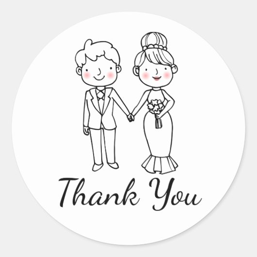 かわいい漫画の花嫁白黒ありがとう結婚。 ラウンドシール (正面)