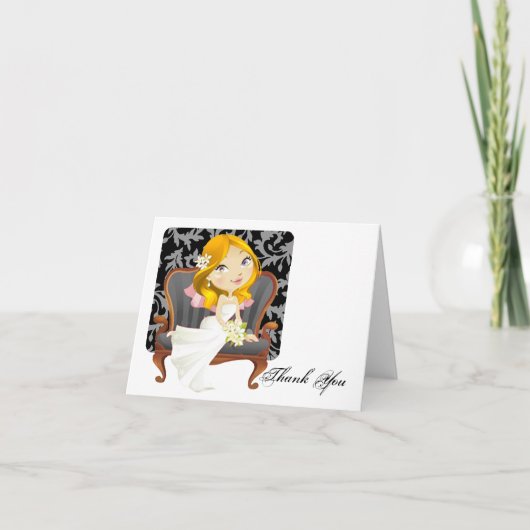 かわいい漫画の花嫁 ブライダルシャワーのお礼 サンキューカード (正面)