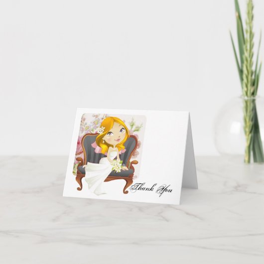 かわいい漫画の花嫁 ブライダルシャワーの感謝 サンキューカード (正面)
