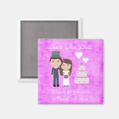 かわいい漫画の花嫁、新郎とケーキの日付を保存 マグネット (正面/裏面)