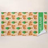 かわいい漫画の虎パタパーソナライズされたーン ビーチタオル (正面)