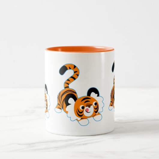 かわいい漫画の虎遊準備 ツートーンマグカップ (中央)