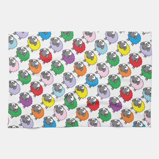 かわいい漫画の虹のヒツジ キッチンタオル (横)