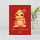 かわいい漫画の蛇と金袋の旧正月 シーズンカード (スタンド正面)