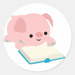 かわいい漫画の読書コブタのステッカー ラウンドシール