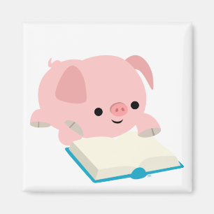 かわいい漫画の読書コブタの磁石 マグネット