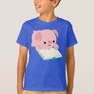 かわいい漫画の読書コブタはTシャツをからかいます Tシャツ
