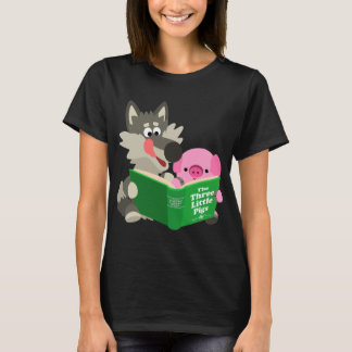 かわいい漫画の豚と読狼の女性のTシャツ Tシャツ