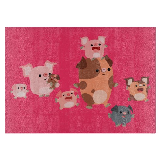 かわいい漫画の豚の家族のカッティングボード カッティングボード (正面)