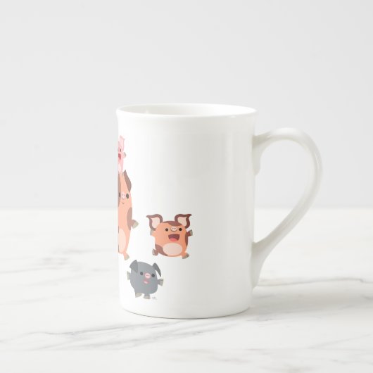 かわいい漫画の豚の家族の骨中国マグカップ ボーンチャイナマグカップ (右)