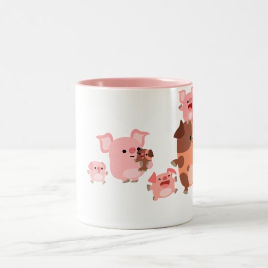 かわいい漫画の豚の家族マグカップ ツートーンマグカップ (中央)