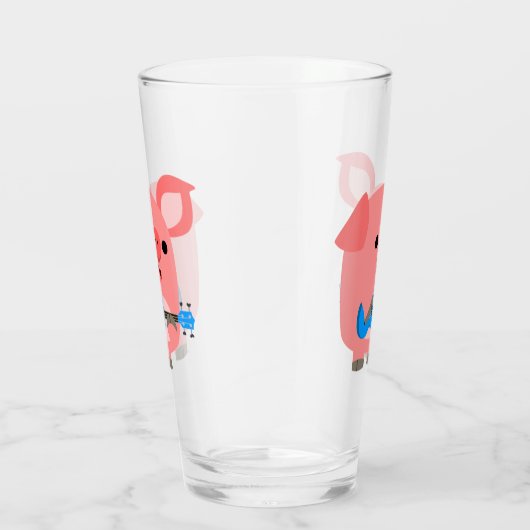 かわいい漫画の豚の遊ウクレレのタンブラー タンブラーグラス (右)