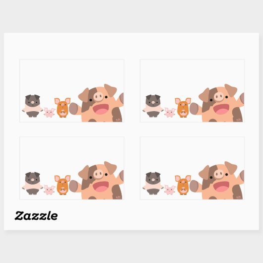 かわいい漫画の豚シールの束 長方形シール (シート)