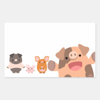 かわいい漫画の豚シールの束 長方形シール