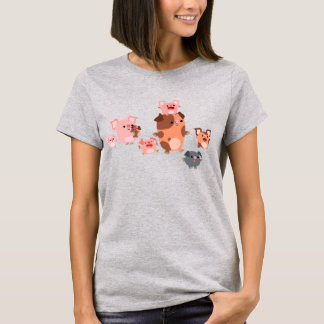 かわいい漫画の豚ファミリー女性Tシャツ Tシャツ