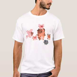 かわいい漫画の豚ファミリー子供たちTシャツ Tシャツ