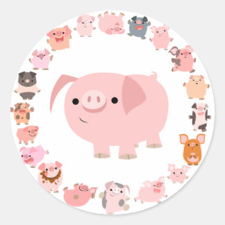 かわいい漫画の豚マンダラステッカー ラウンドシール
