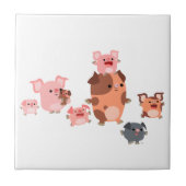 かわいい漫画の豚家族のタイル タイル (正面)