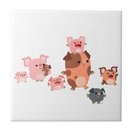 かわいい漫画の豚家族のタイル タイル (正面)