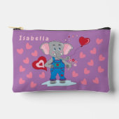 かわいい漫画の象とハートキッドパープルポーチ アクセサリーポーチ (正面)