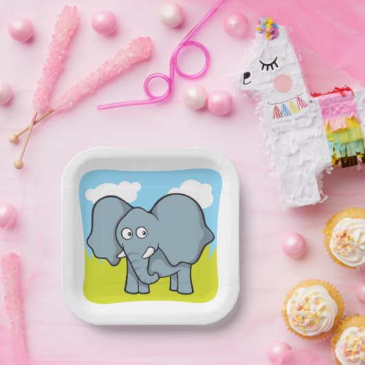 かわいい漫画の象のおもしろいジャングル動物 ペーパープレート (パーティー)