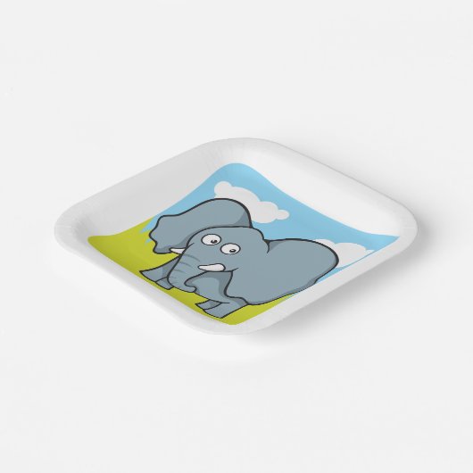 かわいい漫画の象のおもしろいジャングル動物 ペーパープレート (傾斜あり)