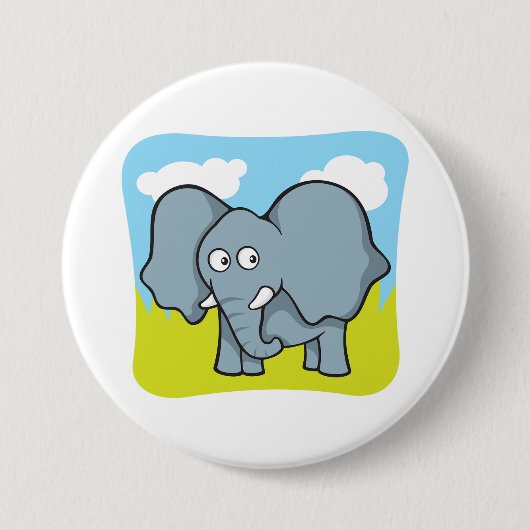 かわいい漫画の象のおもしろいジャングル動物 缶バッジ (正面)