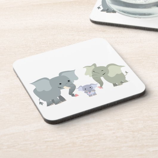 かわいい漫画の象の家族のコースターセット コースター (左側)
