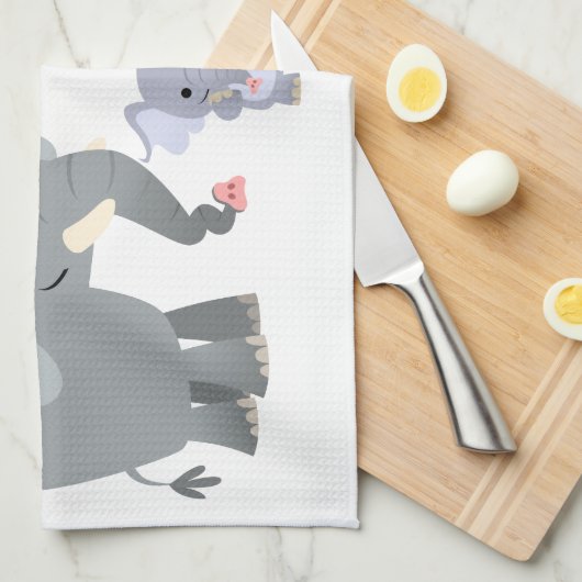 かわいい漫画の象の家族キッチンタオル キッチンタオル (四つ折り)