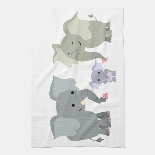 かわいい漫画の象の家族キッチンタオル キッチンタオル (縦)