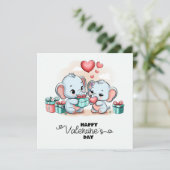 かわいい漫画の象の恋人ハートバレンタインデー シーズンカード (スタンド正面)