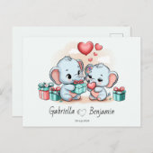 かわいい漫画の象の恋人ハートバレンタインデー ポストカード (正面/裏面)