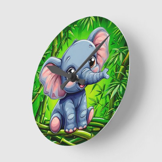 かわいい漫画の象 ラウンド壁時計 (傾斜)