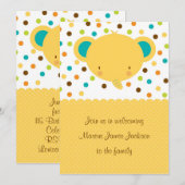 かわいい漫画の象 赤ちゃん歓迎パーティー招待状 招待状 (正面/裏面)